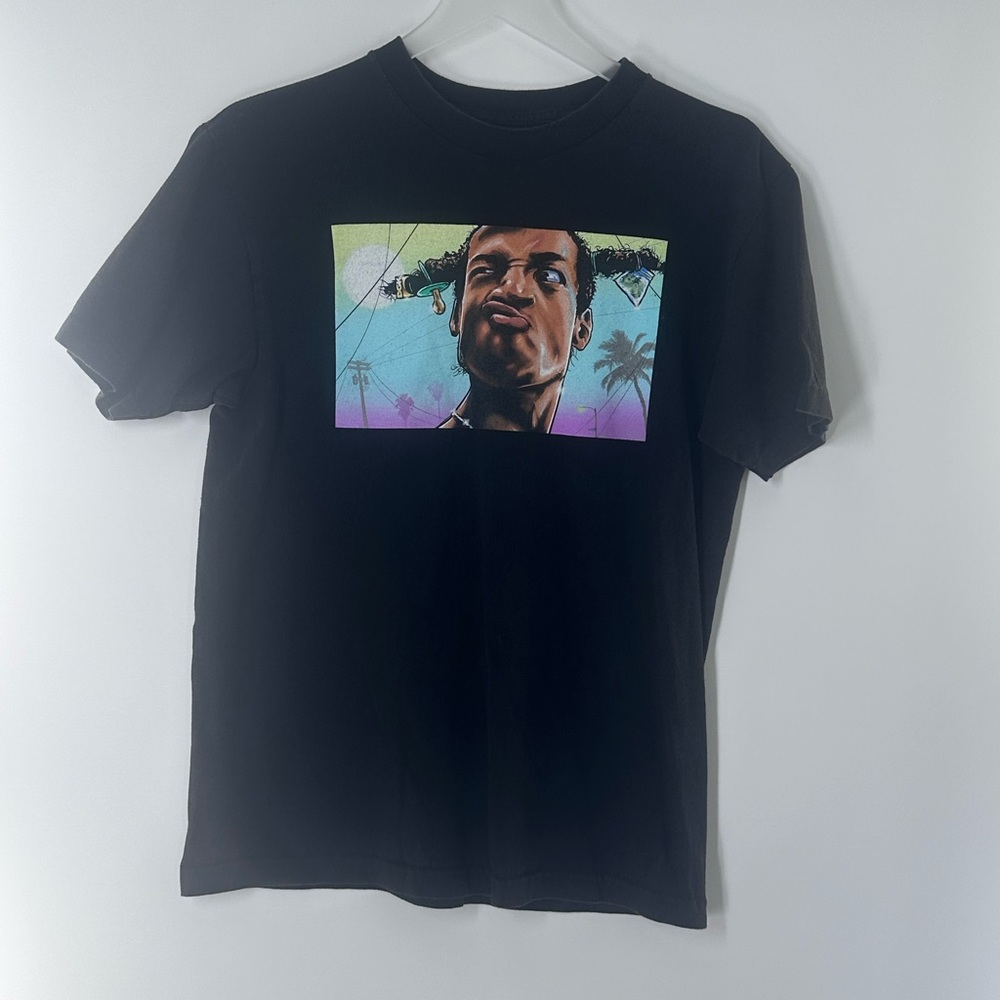 DC Black Short-Sleeve Tee with Colorful Portrait Graphic